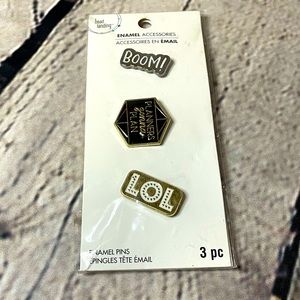 Bead Landing 3 piece enamel pin set new in package black, white, gold